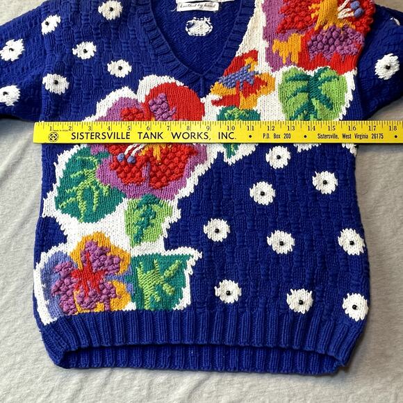 Marisa Christina Hand Knitted Floral Polka Dotted Kitschy Flower Sweater S - Picture 7 of 9